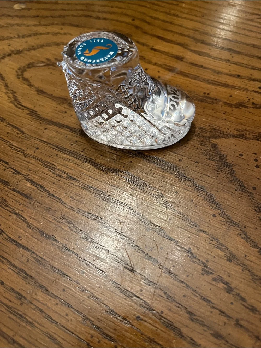 Waterford Baby Shoe Ornament with '2022' Detail, damaged